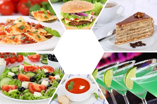 Food and drink collection collage beverages drinks meal meals re — Stock Photo, Image