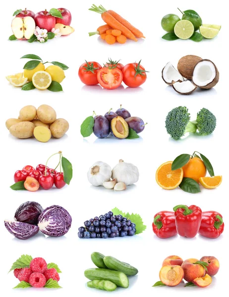 Fruits and vegetables collection apples oranges tomatoes berries — Stock Photo, Image