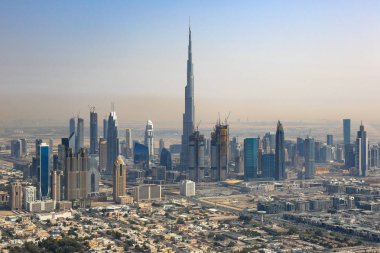 Dubai şehir silüetinin Downtown Burj Khalifa havadan görünümü fotoğraf