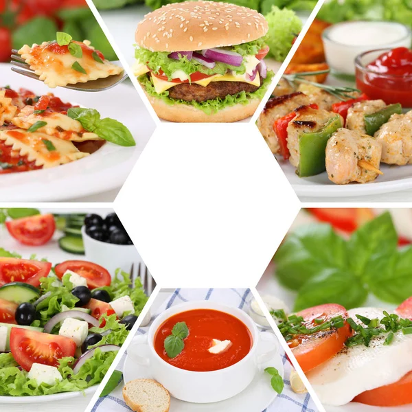 Food collection collage menu eating drinks meal meals restaurant — Stock Photo, Image