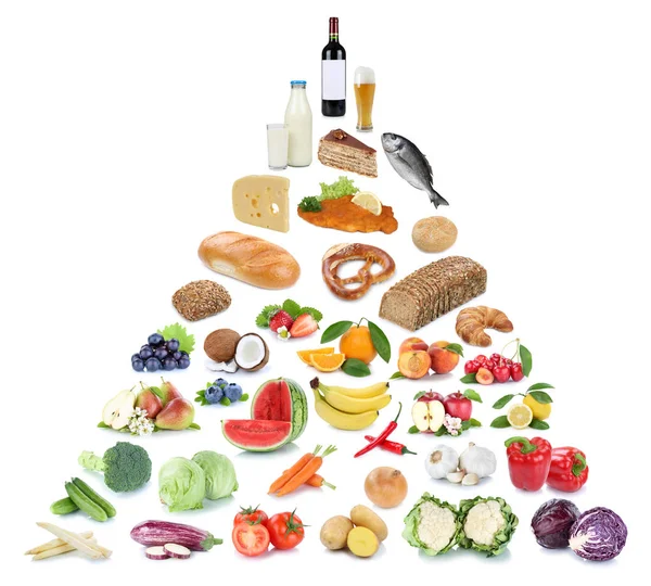 Food pyramid healthy eating fruits and vegetables fruit collage — Stock Photo, Image