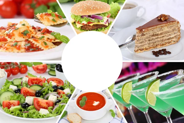 Food and drink menu eating collection collage beverages drinks m — Stock Photo, Image