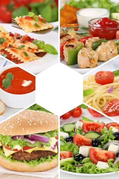 Lebensmittel Menü Sammlung Collage Essen Mahlzeiten Restaurant Gruppe — Stockfoto