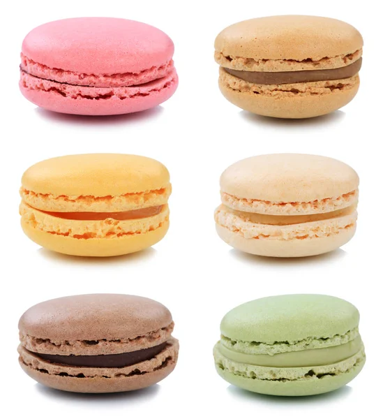 Macarons macaroons cookies kolekcji deser z Francji isolat — Zdjęcie stockowe