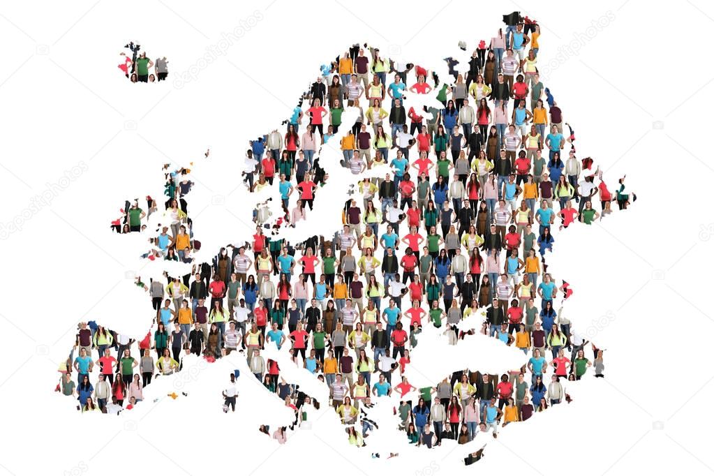Europe map multicultural group of people integration immigration