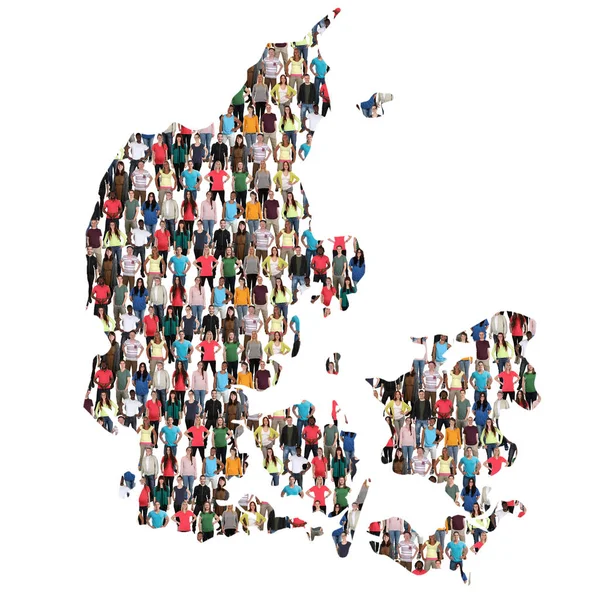 Danmark map multicultural group of people integration immigratio — Stock Photo, Image