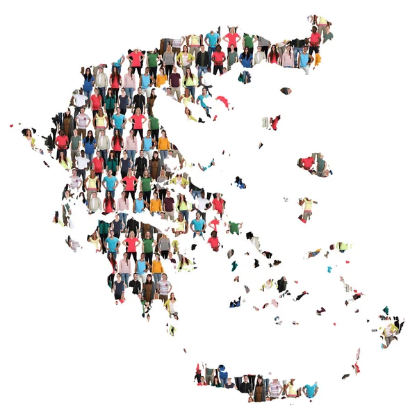 Grecia mappa gruppo multiculturale di persone integrazione immigrazione — Foto Stock