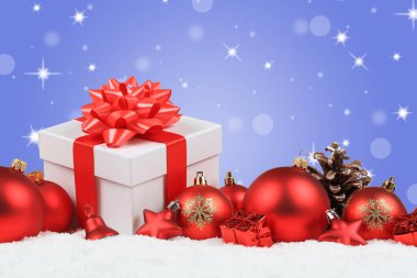 Noel hediye Hediyeler topları dekorasyon kar yıldızlar arka plan 