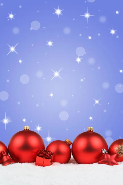 Christmas balls red decoration portrait format snow winter stars — Stock Photo, Image