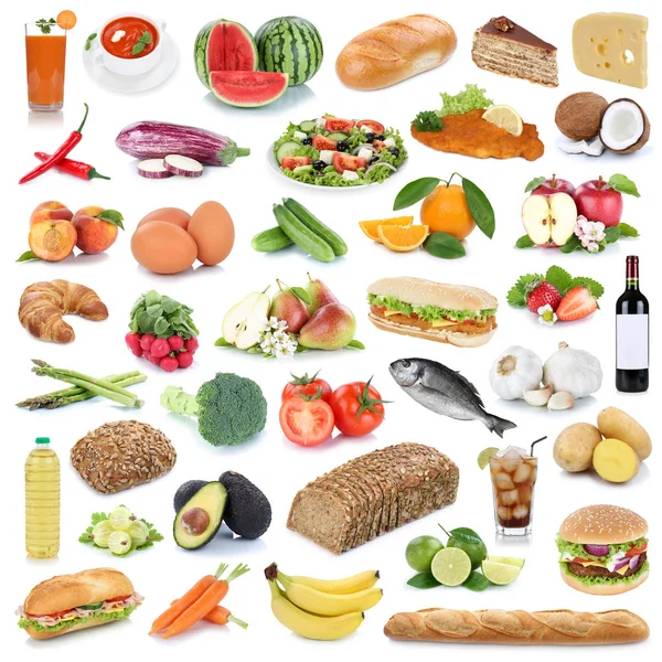 Collection alimentaire arrière-plan manger sainement des fruits et légumes — Photo