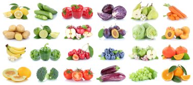 Meyve ve sebze toplama elma portakal domates izole