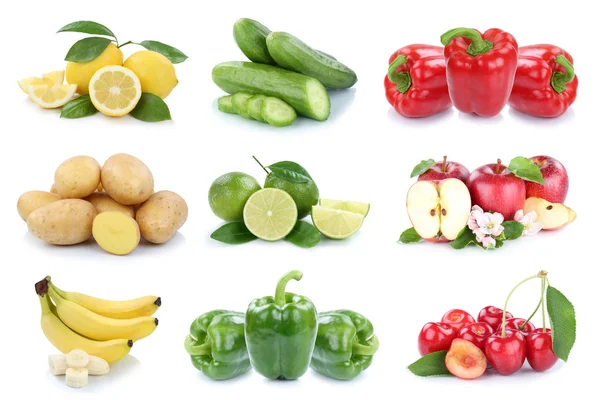 Coleta de frutas e legumes maçãs isoladas batatas banana — Fotografia de Stock