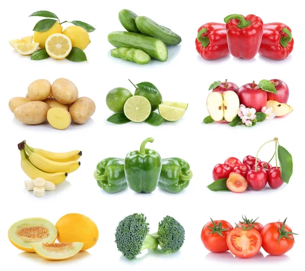 Frukt och grönsaker samling isolerade äpplen tomater banan — Stockfoto