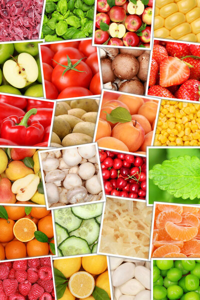 Fruits and vegetables background top view collection portrait fo
