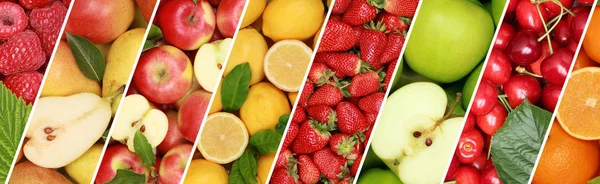 Frutas fruta coleta de alimentos fundo banner laranja maçã appl — Fotografia de Stock