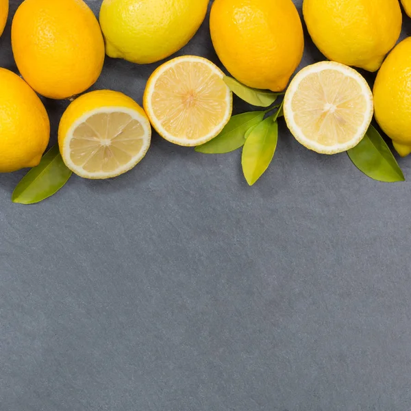 Citron citrons fruits carré copyspace ardoise vue de dessus — Photo