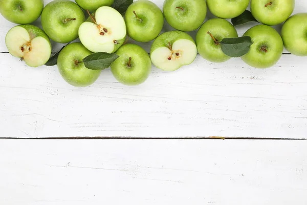 Яблоки яблоки фрукты зеленые copyspace вид сверху — стоковое фото
