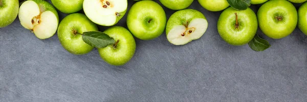 Apples apple fruit fruits banner copyspace slate green top view