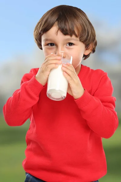 Дети пьют молоко ребенок стакан здорового питания портрет формат — стоковое фото