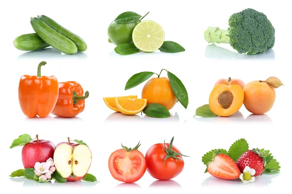 과일 과일 및 야채 컬렉션 절연된 애플 오렌지 열 — 스톡 사진