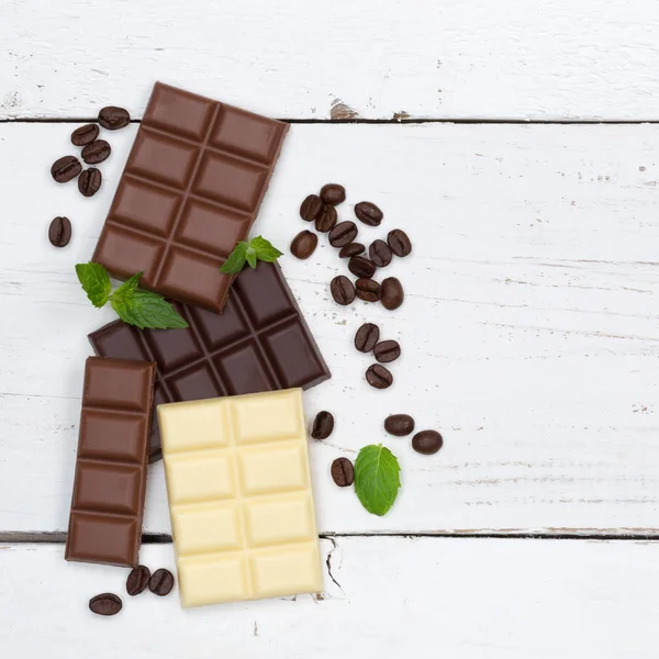 Schokolade Pralinen Riegel Lebensmittel Süßigkeiten quadratisch Kopierraum Draufsicht — Stockfoto