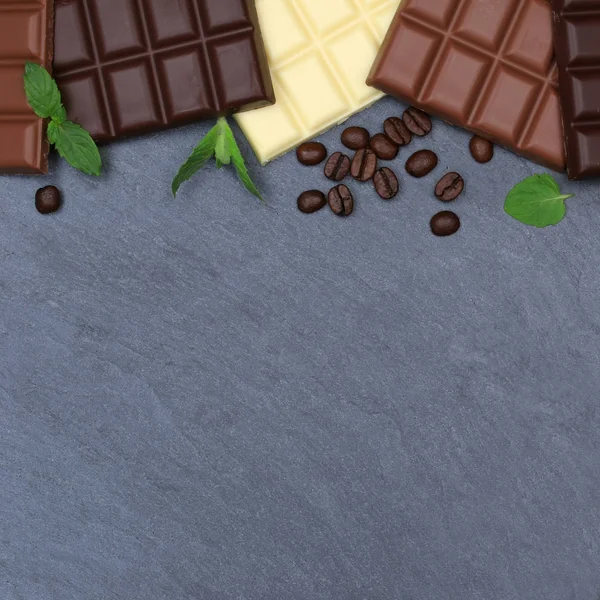 Chocolate chocolates bar square food slate copyspace top view — Stock Photo, Image