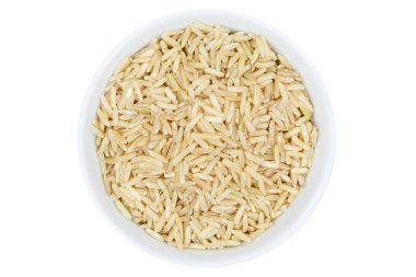 Vahşi doğal pirinç tahıl tahıl w izole kase yukarıda ham