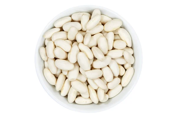 White beans raw from above bowl isolated on white — Stock Photo, Image