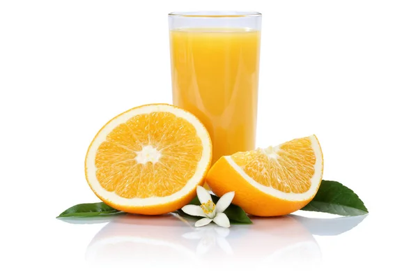 Jus Orange Oranges Fruits Isolés Sur Fond Blanc — Photo