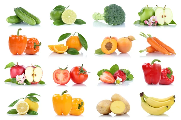 Frutas Verduras Colección Aislada Manzana Naranja Limón Zanahorias Colores Tomates —  Fotos de Stock