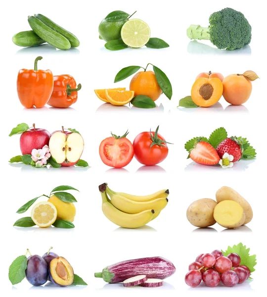 Frukt Frukt Och Grönsaker Samling Isolerade Apple Orange Druvor Färger — Stockfoto