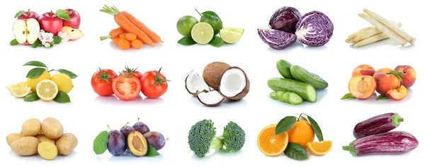 Recogida Frutas Verduras Manzanas Naranjas Patatas Alimentos Vegetales Aislados Sobre — Foto de Stock
