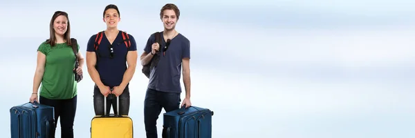 Group of young people vacation holidays luggage copyspace banner — Stock Photo, Image