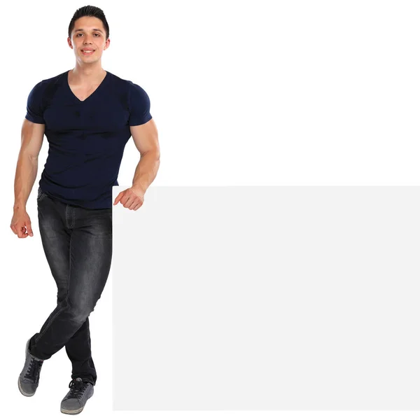 Young man copyspace copy space marketing smiling empty blank sig — Stock Photo, Image