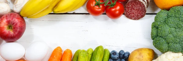 Frutta e verdura raccolta cibo cottura banner cornice copys — Foto Stock