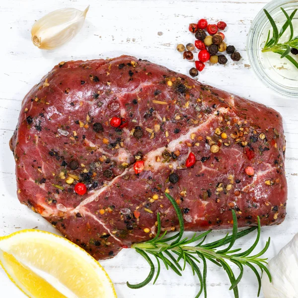 Meat raw beef steak square top view — Stock Photo, Image