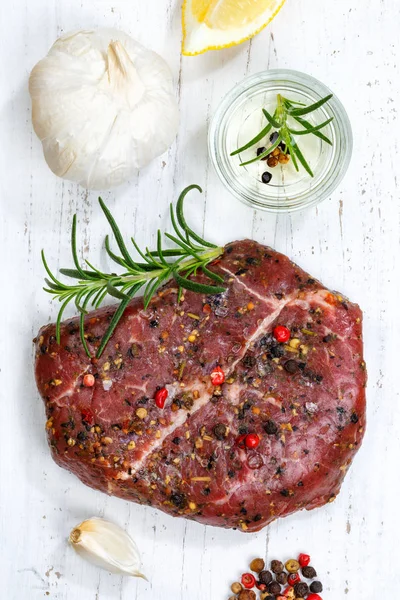 Meat raw beef steak portrait format top view — Stock Photo, Image