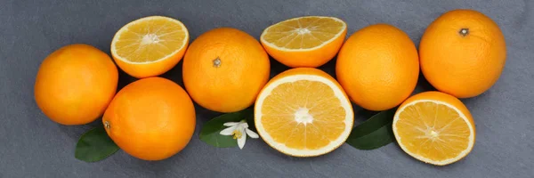 Oranges orange fruits ardoise bannière vue supérieure — Photo