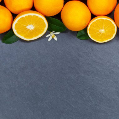 Portakal turuncu meyve kare boşaltmak üstten görünüm kayrak