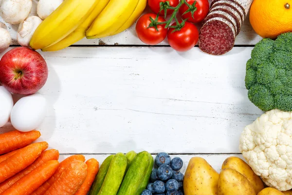 Colección de alimentos de frutas y verduras copyspace marco de cocción para —  Fotos de Stock