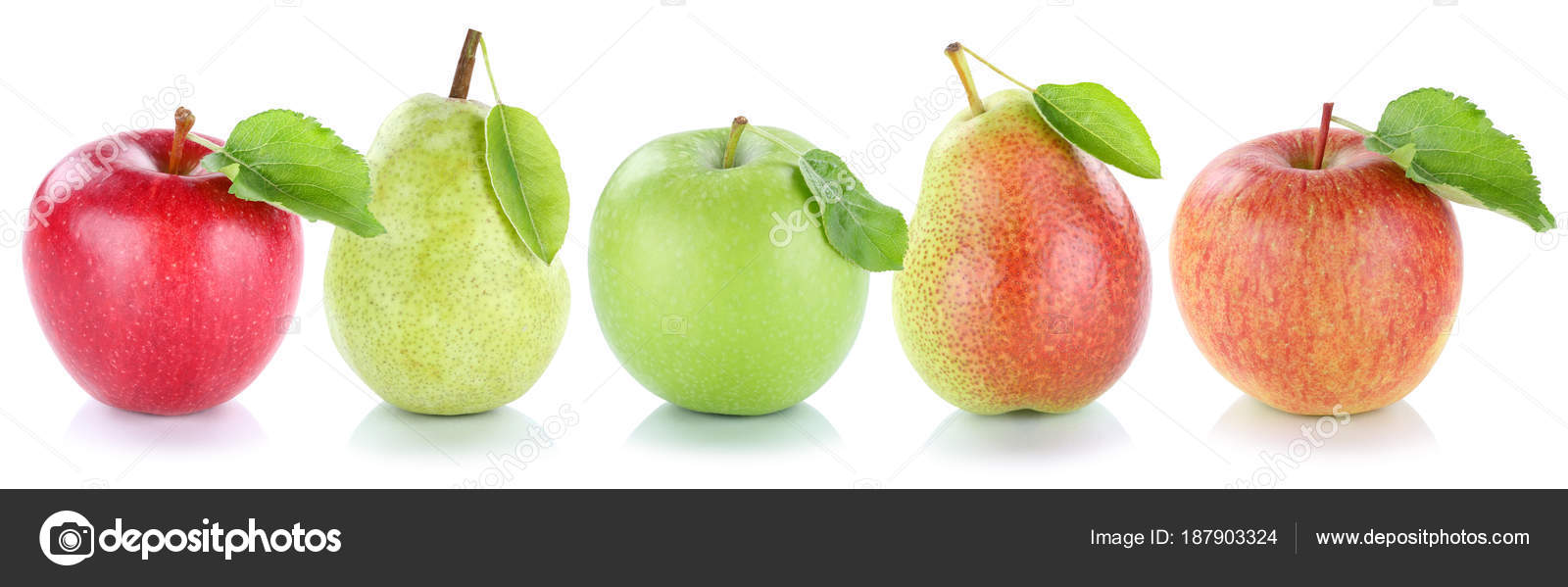 Apple pear fruits apples pears fresh fruit in a row isolated on
