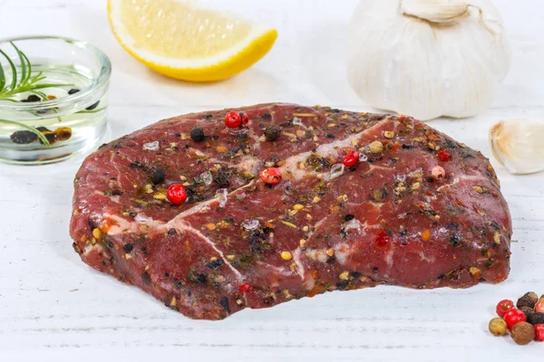 Meat raw beef steak wooden board — Stock Photo, Image