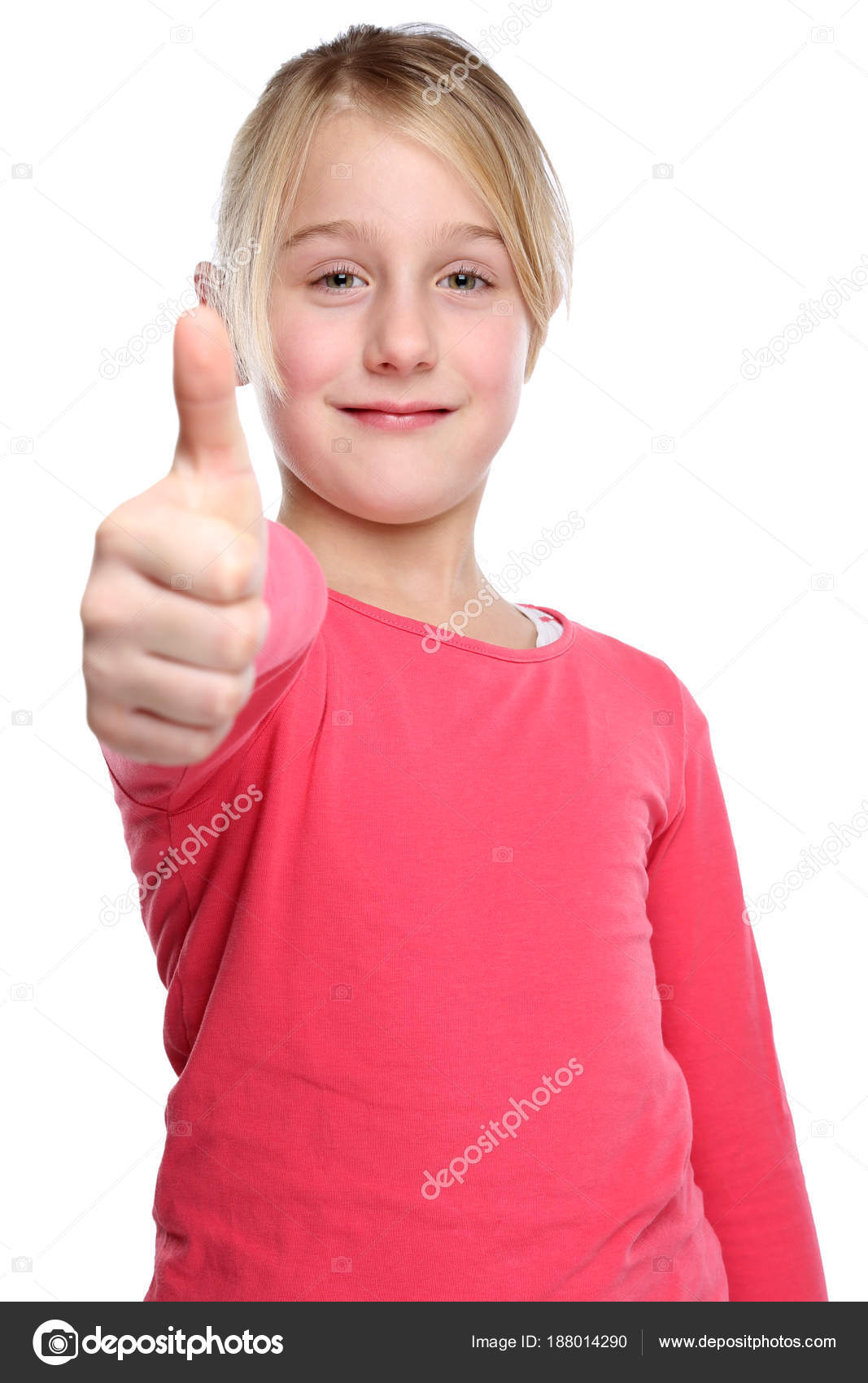 Child Kid Smiling Young Girl Success Thumbs Up Isolated On White