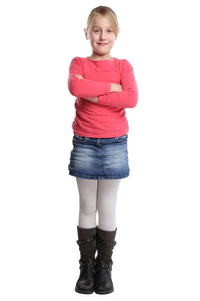 Kid flicka hela kroppen barnporträtt isolerad på vit — Stockfoto