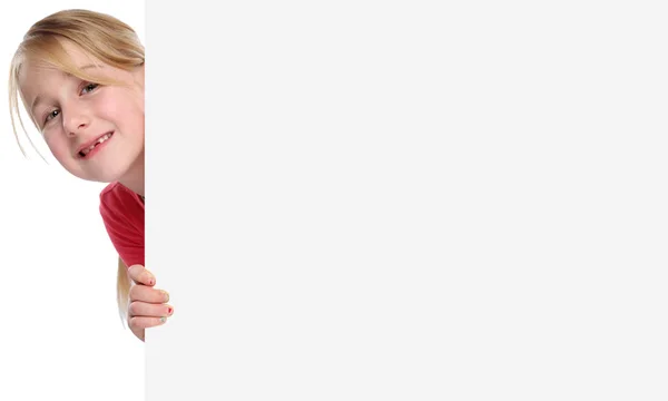 Ребенок улыбается молодая девушка копирайт маркетинга пустой sig — стоковое фото