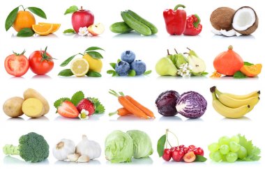 Meyve ve sebze toplama elma portakal domates izole