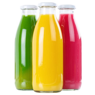 Beyaz izole meyve suyu güler yüzlü smoothies şişe kare