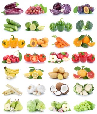 Meyve ve sebze toplama elma muz portakal izole 