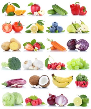 Meyve ve sebze toplama elma portakal domates izole