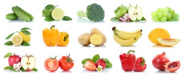 Meyve sebze ve meyve toplama izole elma üzüm col